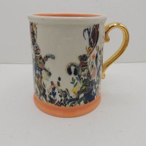 Starla Halfmann Dancing Hares Mug Anthropologie Orange Inside Gold Handle